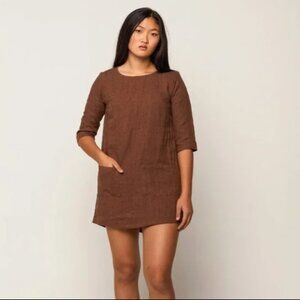 Pyne & Smith Shift Dress No. 20 Nutmeg Brown Size Small Linen